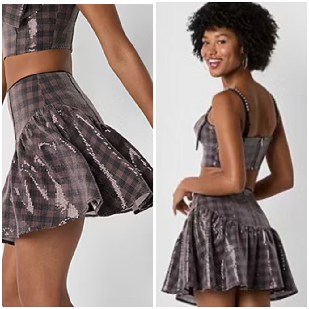 NWT! Johnny Wujek Plaid Sequin Mini Skirt